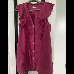 Pilcro from Anthropology flutter sleeve button down tunic dress sz medium